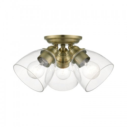 ##Antique Hardware## 3 Light Antique Brass Semi-Flush