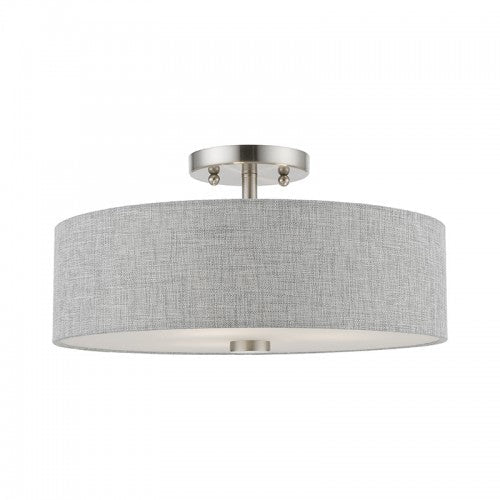 ##Antique Hardware## 3 Light Brushed Nickel with Shiny White Accents Semi-Flush