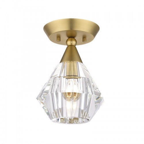 Antique Hardware 1 Light Natural Brass Crystal Semi-Flush Semi Flush