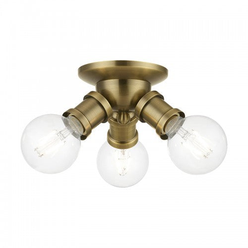 ##Antique Hardware## 3 Light Antique Brass Flush Mount