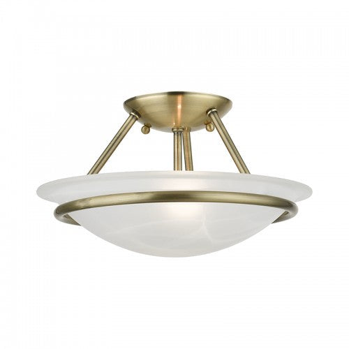 ##Antique Hardware## 2 Light Antique Brass Semi-Flush