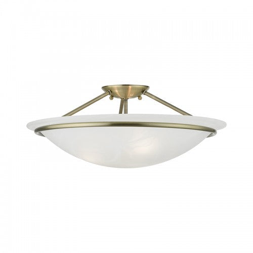 ##Antique Hardware## 3 Light Antique Brass Large Semi-Flush