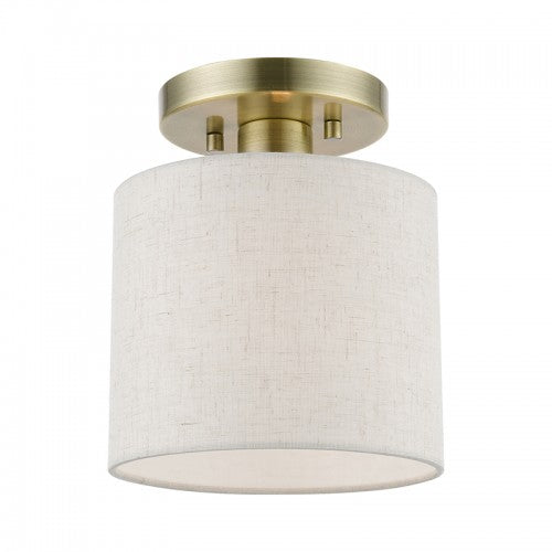 ##Antique Hardware## 1 Light Antique Brass Petite Semi-Flush
