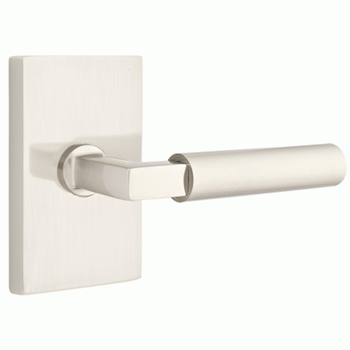 ##Antique Hardware## Brass Modern Hardware - Passage Hercules Right Handed Door Lever with Modern Rectangular Rosette in Satin Nickel - 5112HECRHUS15 - Emtek Hardware