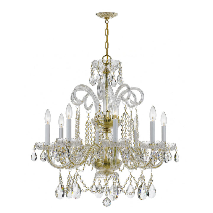 ##Antique Hardware## Traditional Crystal 8 Light Swarovski Strass Crystal Polished Brass Chandelier