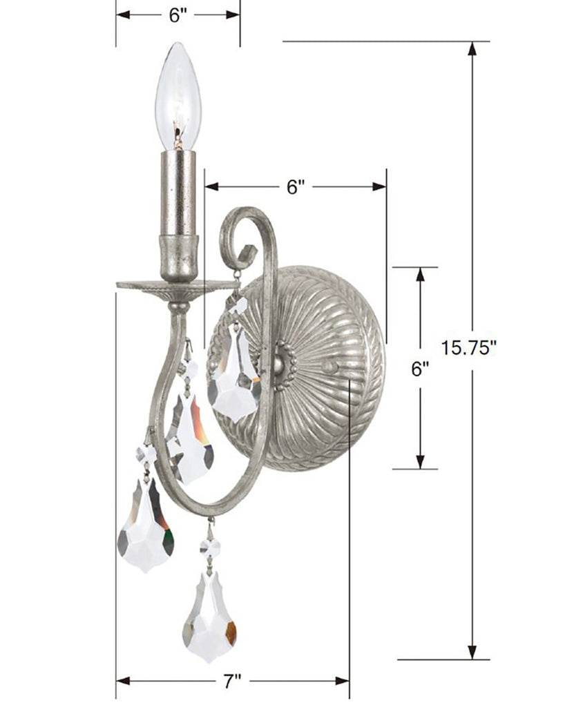 ##Antique Hardware## Ashton 1 Light Swarovski Strass Crystal Olde Silver Sconce