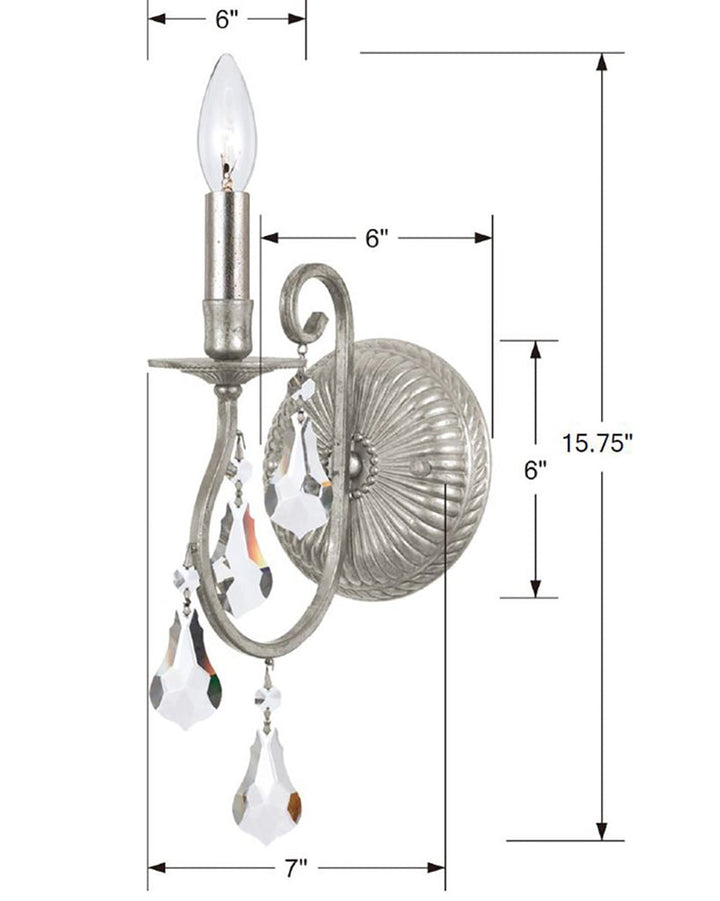 ##Antique Hardware## Ashton 1 Light Swarovski Strass Crystal Olde Silver Sconce