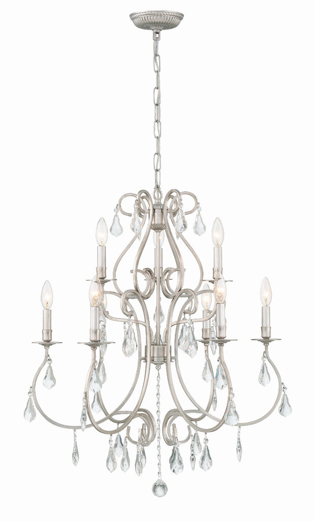 ##Antique Hardware## Ashton 9 Light Hand Cut Crystal Olde Silver Chandelier
