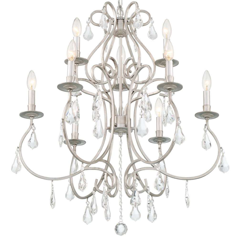 ##Antique Hardware## Ashton 9 Light Hand Cut Crystal Olde Silver Chandelier