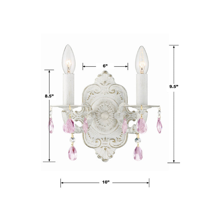 ##Antique Hardware## Paris Market 2 Light Rose Crystal Antique White Sconce