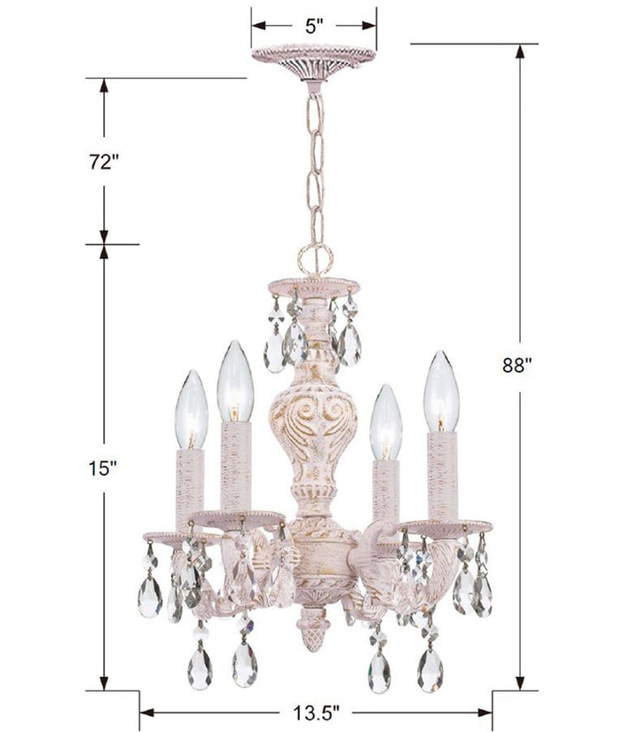 ##Antique Hardware## Paris Market 4 Light Swarovski Strass Crystal Antique White Mini Chandelier