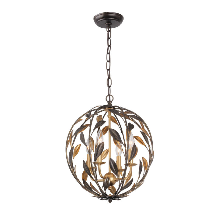 ##Antique Hardware## Broche 4 Light English Bronze + Antique Gold Sphere Mini Chandelier