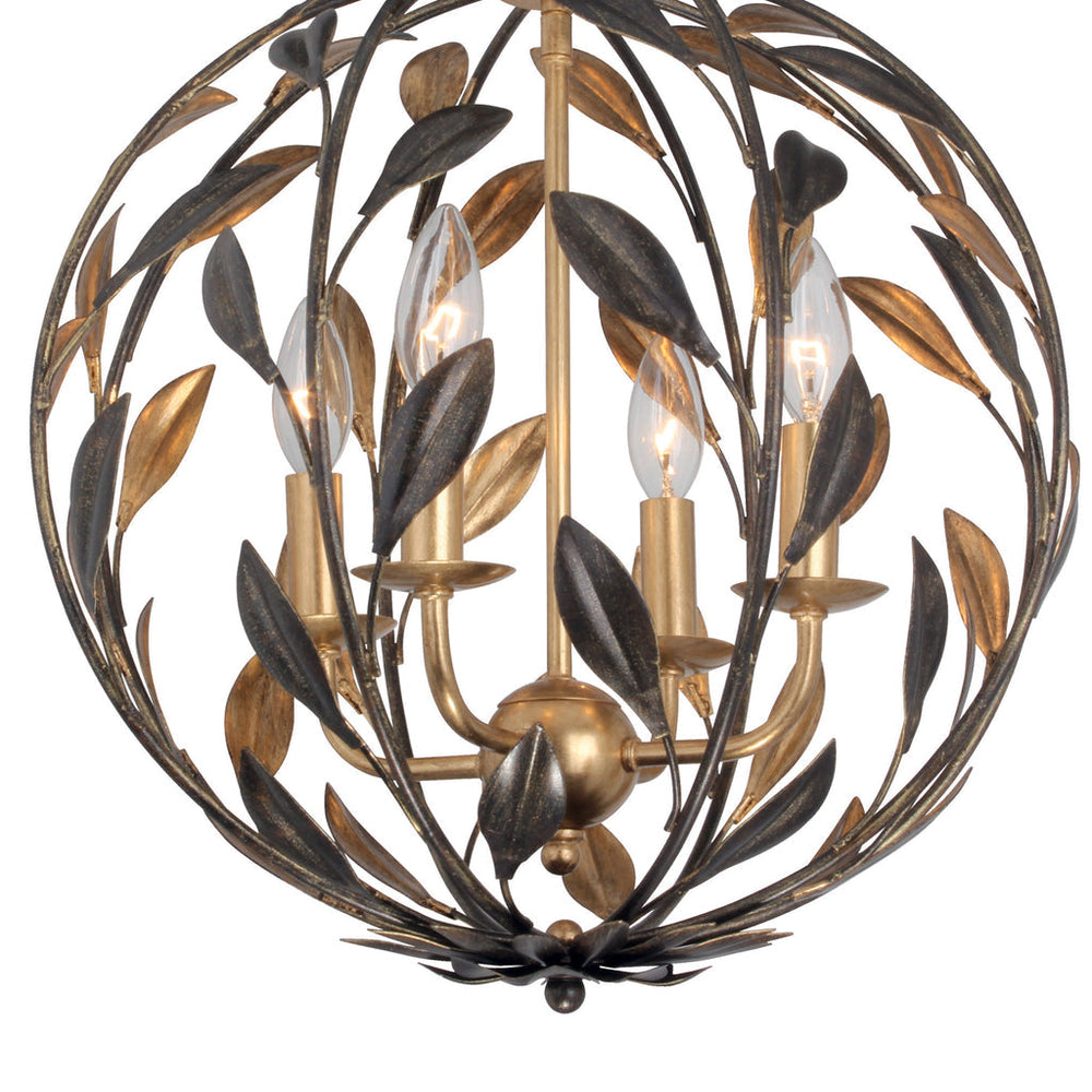 ##Antique Hardware## Broche 4 Light English Bronze + Antique Gold Sphere Mini Chandelier