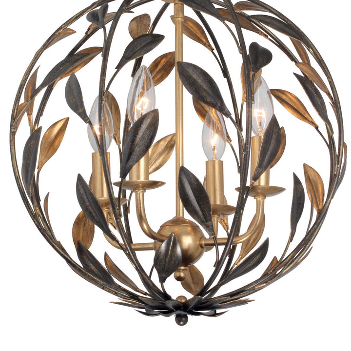 ##Antique Hardware## Broche 4 Light English Bronze + Antique Gold Sphere Mini Chandelier