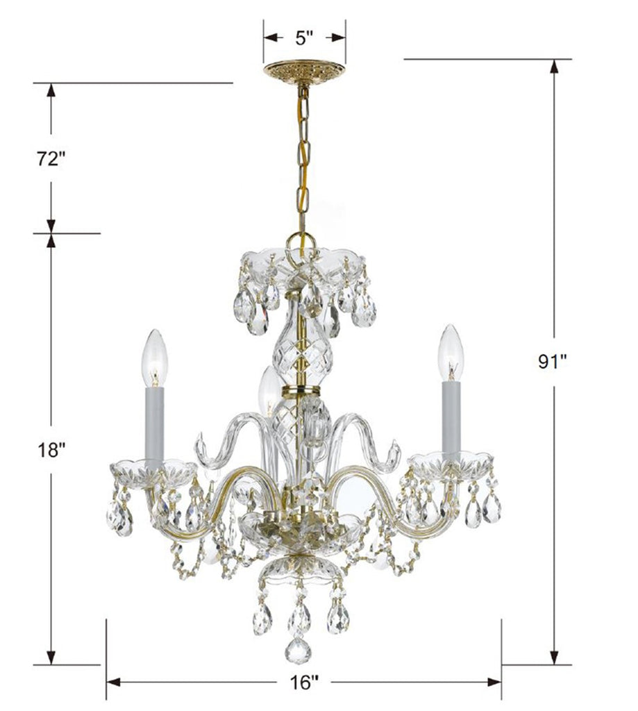 ##Antique Hardware## Traditional Crystal 3 Light Clear Crystal Polished Brass Mini Chandelier
