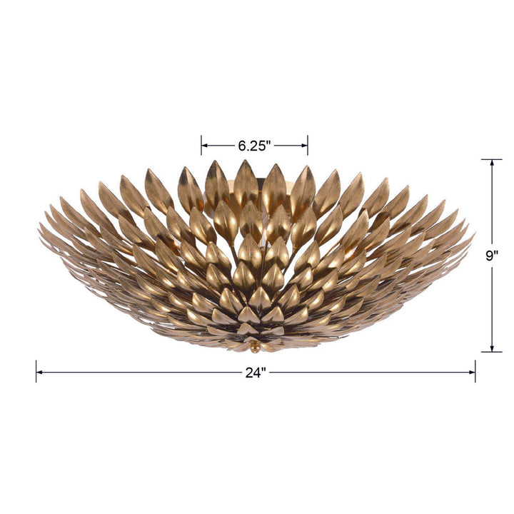 ##Antique Hardware## Broche 6 Light Antique Gold Flush Mount