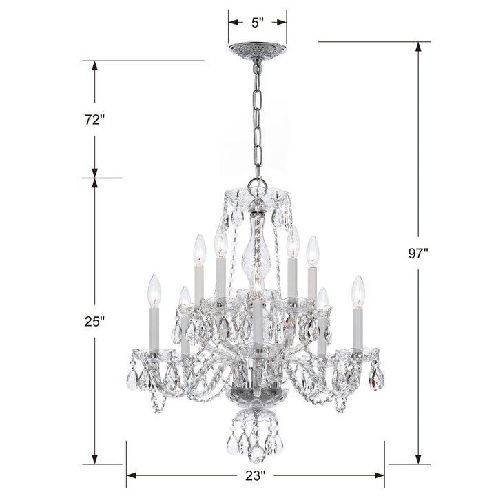 ##Antique Hardware## Traditional Crystal 10 Light Clear Crystal Polished Chrome Chandelier