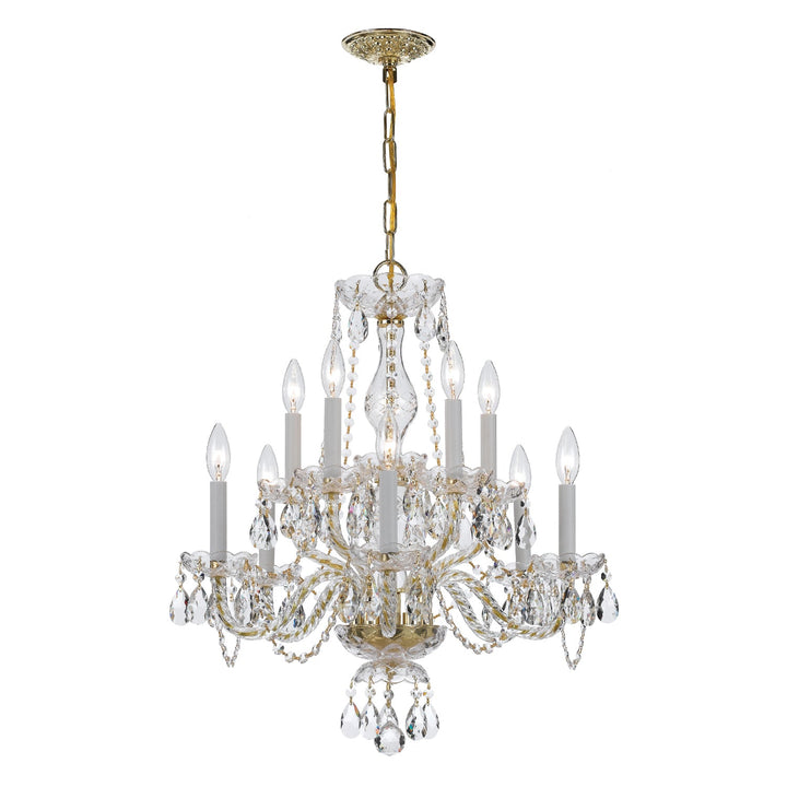 ##Antique Hardware## Traditional Crystal 10 Light Spectra Crystal Polished Brass Chandelier