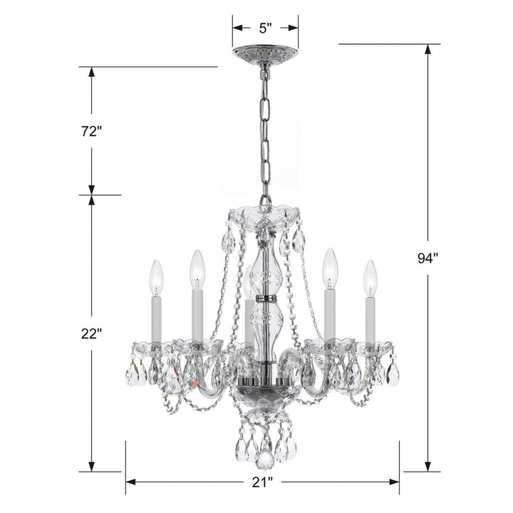 ##Antique Hardware## Traditional Crystal 5 Light Crystal Polished Chrome Chandelier