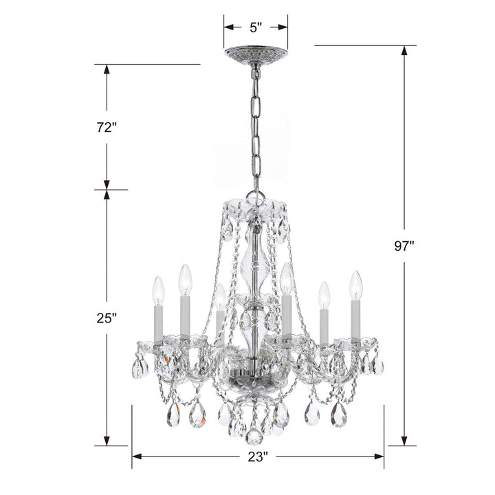 ##Antique Hardware## Traditional Crystal 6 Light Crystal Polished Chrome Chandelier