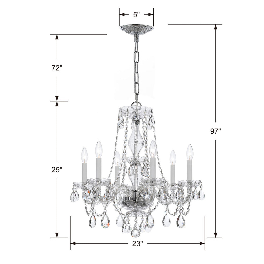 ##Antique Hardware## Traditional Crystal 6 Light Swarovski Strass Crystal Polished Chrome Chandelier