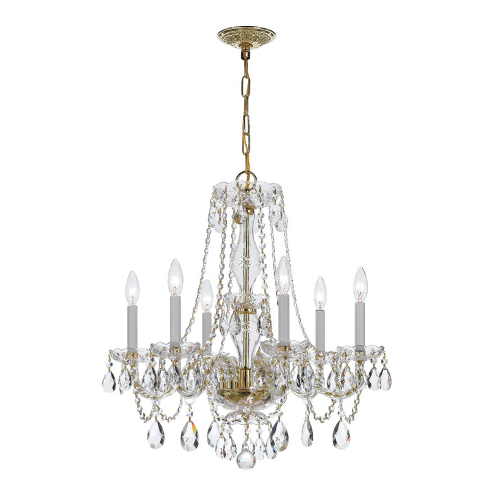 ##Antique Hardware## Traditional Crystal 6 Light Crystal Polished Brass Chandelier