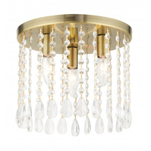 ##Antique Hardware## 3 Light Antique Brass Flush Mount