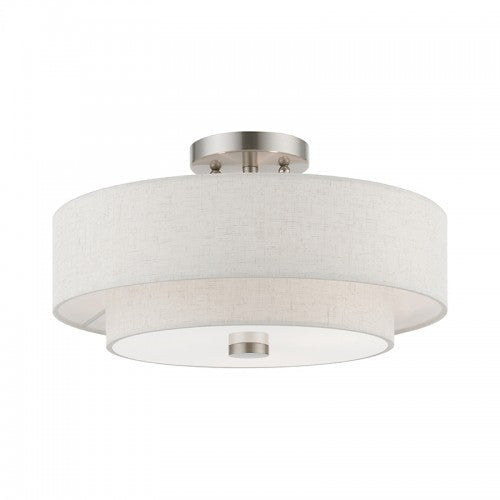 ##Antique Hardware## 3 Light Brushed Nickel Semi-Flush