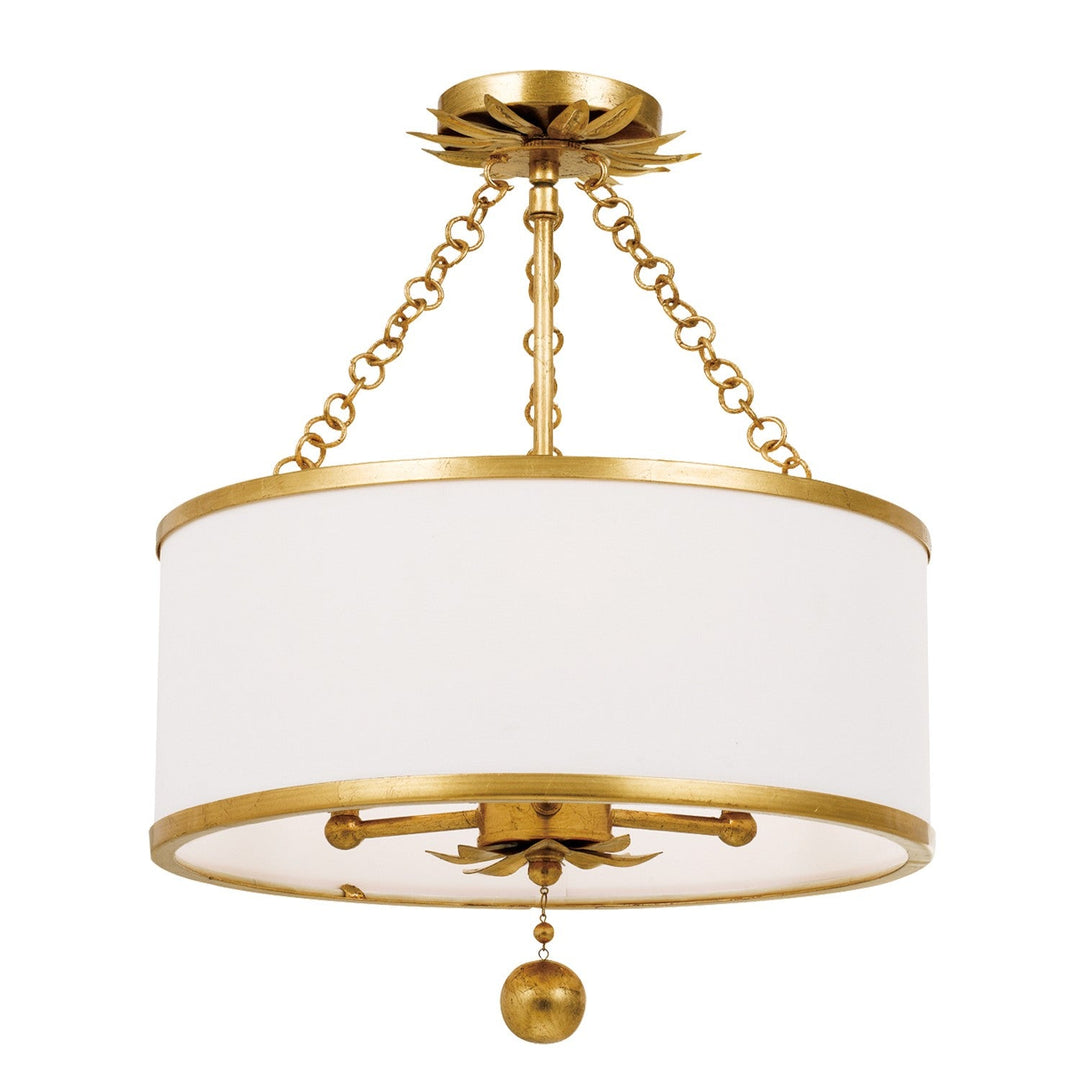 ##Antique Hardware## Broche 3 Light Antique Gold Semi Flush Mount