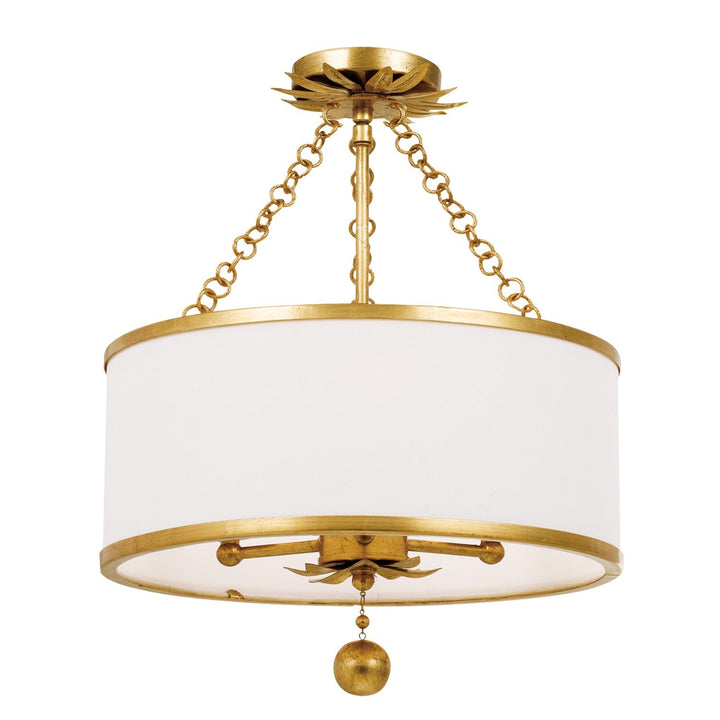 ##Antique Hardware## Broche 3 Light Antique Gold Semi Flush Mount