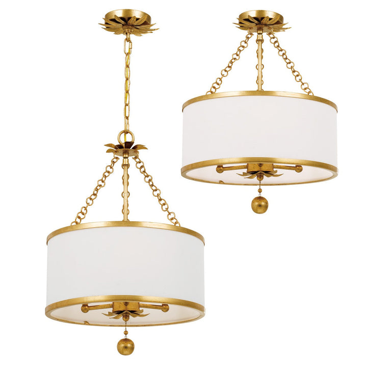 ##Antique Hardware## Broche 3 Light Antique Gold Semi Flush Mount