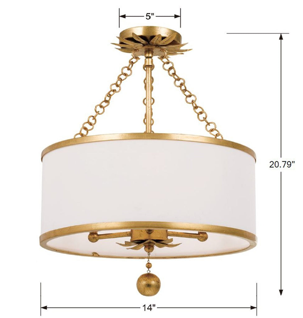 ##Antique Hardware## Broche 3 Light Antique Gold Semi Flush Mount