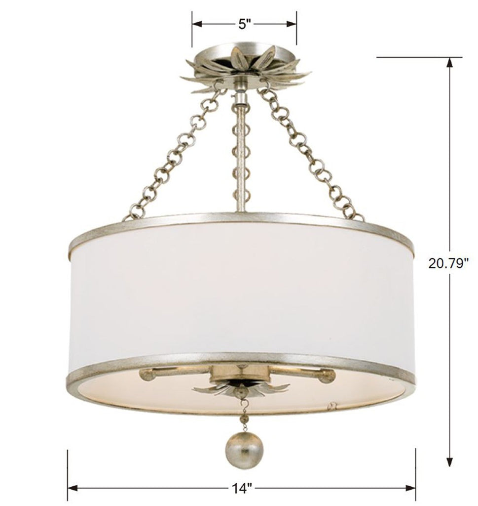 ##Antique Hardware## Broche 3 Light Antique Silver Semi Flush Mount