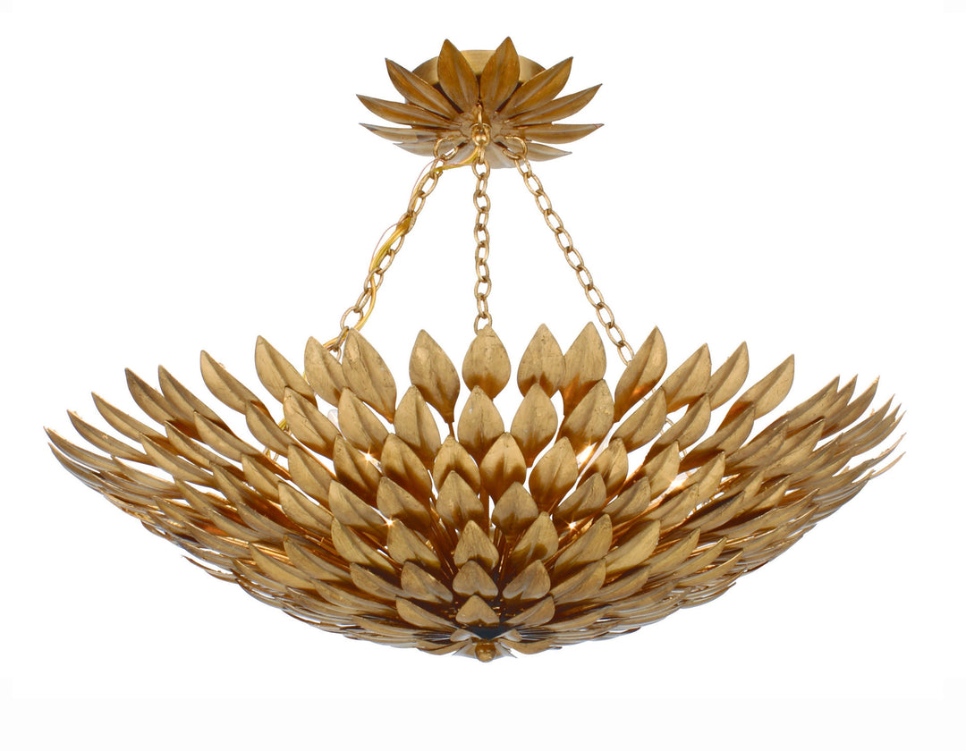 ##Antique Hardware## Broche 6 Light Antique Gold Semi Flush Mount