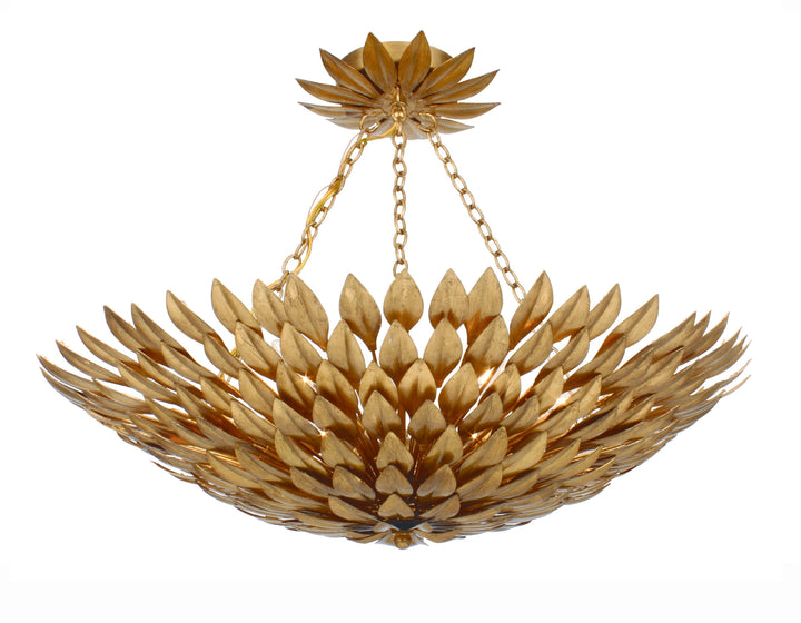 ##Antique Hardware## Broche 6 Light Antique Gold Semi Flush Mount