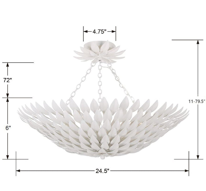 ##Antique Hardware## Broche 6 Light Matte White Semi Flush Mount