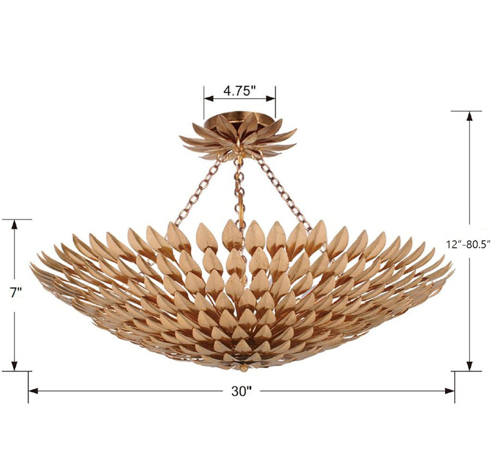 ##Antique Hardware## Broche 8 Light Antique Gold Semi Flush Mount