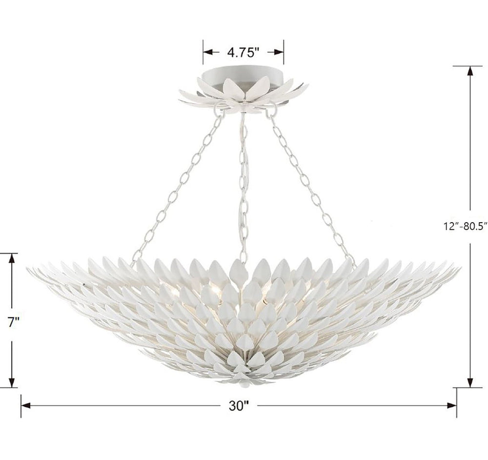 ##Antique Hardware## Broche 8 Light Matte White Semi Flush Mount