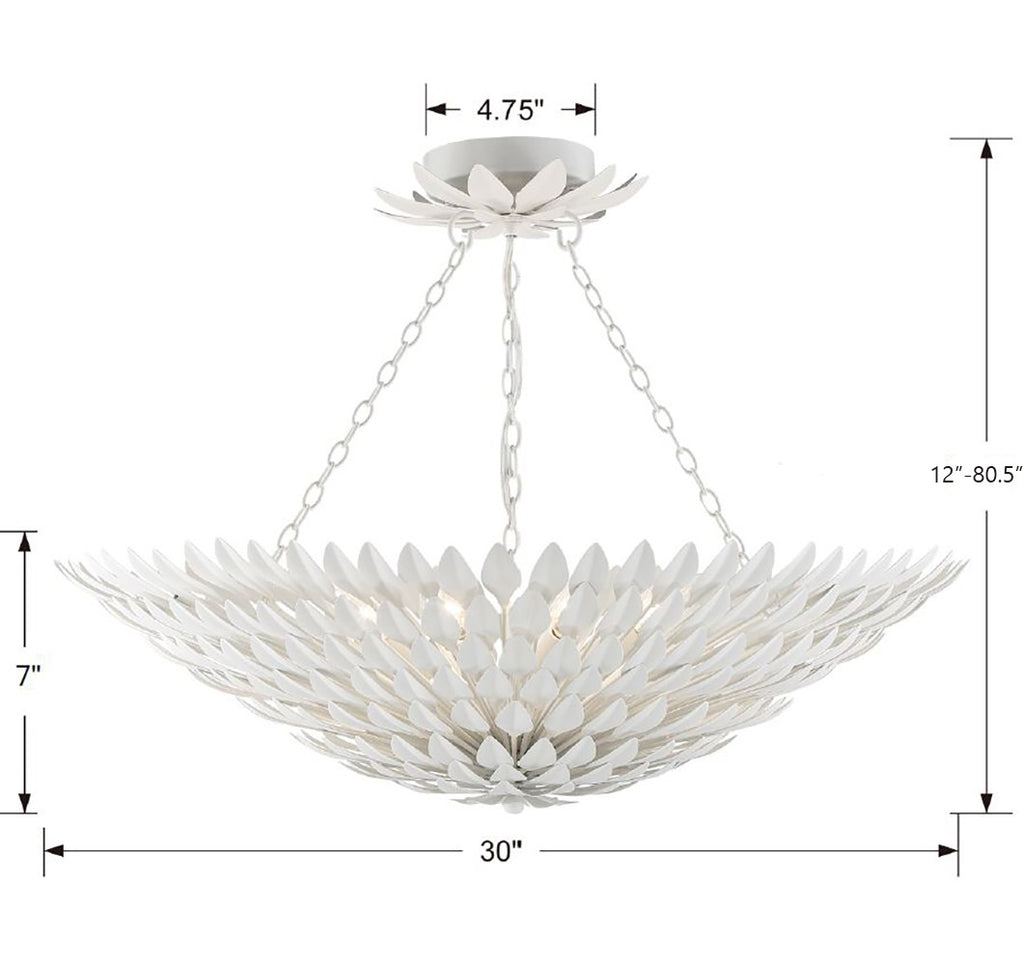 ##Antique Hardware## Broche 8 Light Matte White Semi Flush Mount
