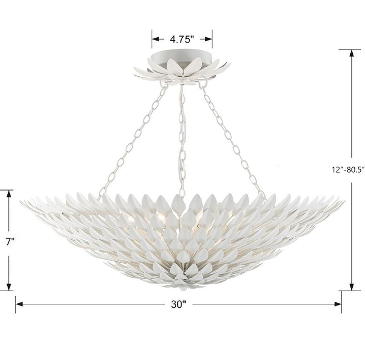 ##Antique Hardware## Broche 8 Light Matte White Semi Flush Mount