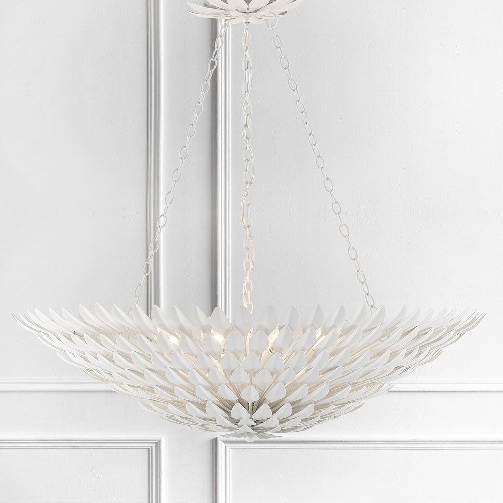 ##Antique Hardware## Broche 8 Light Matte White Chandelier