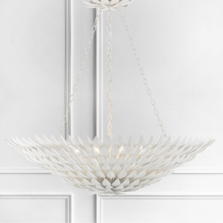 ##Antique Hardware## Broche 8 Light Matte White Chandelier