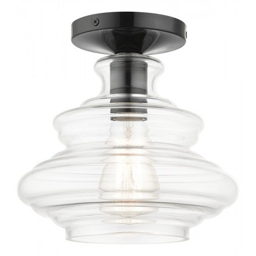 ##Antique Hardware## 1 Light Shiny Black Semi-Flush with Chrome Finish Accents