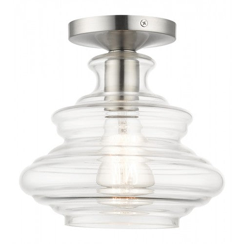 ##Antique Hardware## 1 Light Brushed Nickel Semi-Flush with Chrome Finish Accents