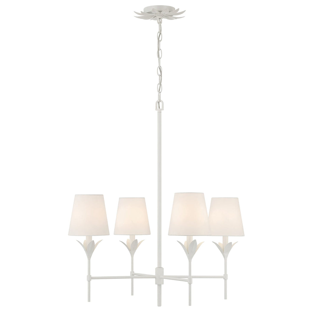 ##Antique Hardware## Broche 4 Light Matte White Chandelier