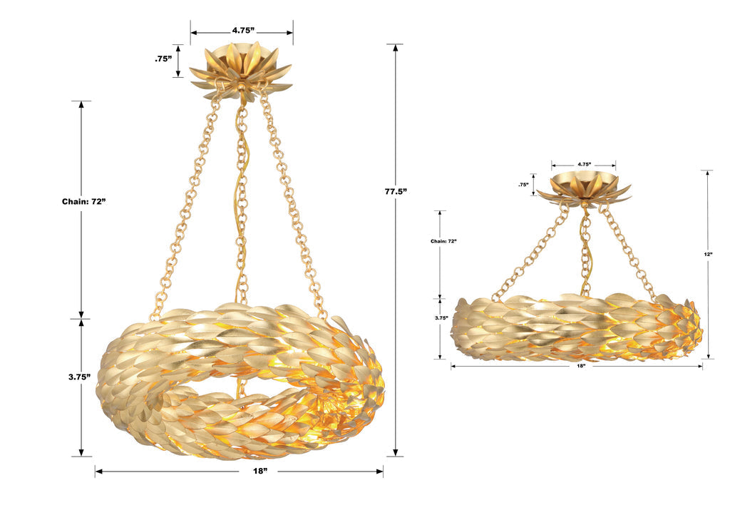 ##Antique Hardware## Broche 6 Light Antique Gold Semi Flush Mount