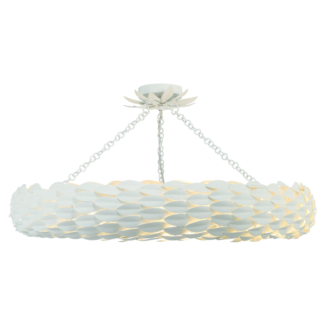 ##Antique Hardware## Broche 8 Light Matte White Semi Flush Mount