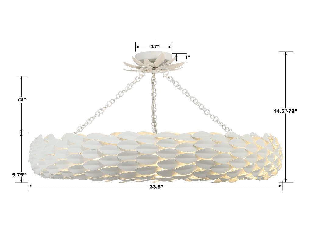 ##Antique Hardware## Broche 8 Light Matte White Semi Flush Mount