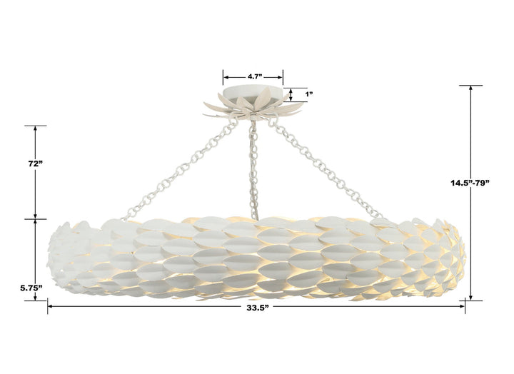 ##Antique Hardware## Broche 8 Light Matte White Semi Flush Mount