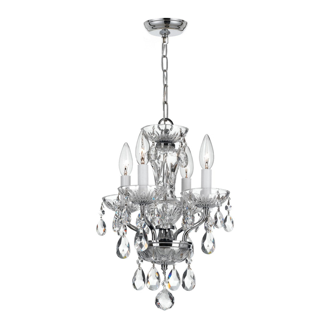 ##Antique Hardware## Traditional Crystal 4 Light Clear Italian Crystal Polished Chrome Mini Chandelier